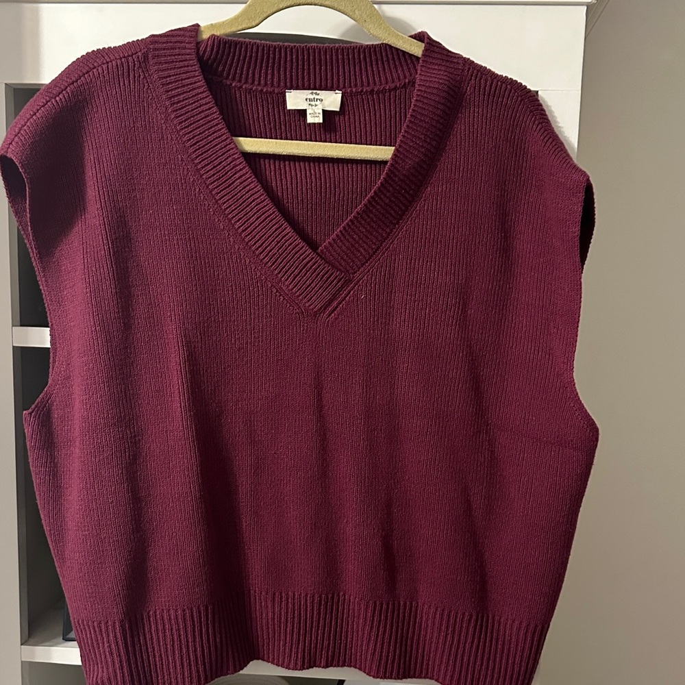 Entro Women's Burgundy V-Neck Sweater Vest